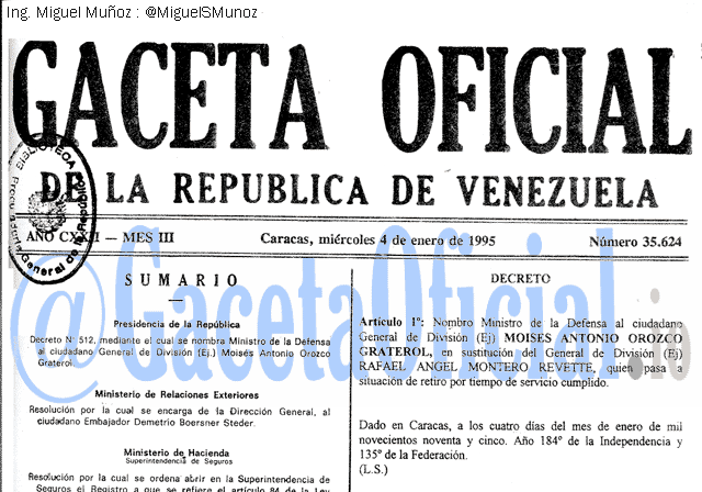 Gaceta Oficial 35624 del 4 Enero 1995