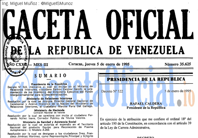 Gaceta Oficial 35625 del 5 Enero 1995