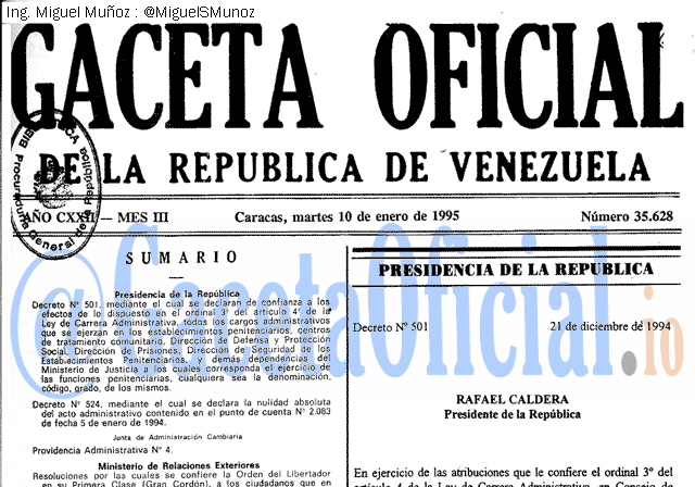 Gaceta Oficial 35628 del 10 Enero 1995