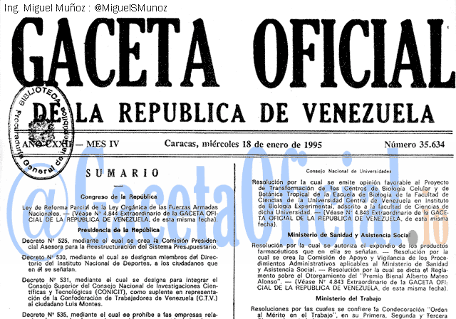 Gaceta Oficial 35634 del 18 Enero 1995
