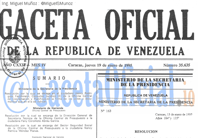 Gaceta Oficial 35635 del 19 Enero 1995