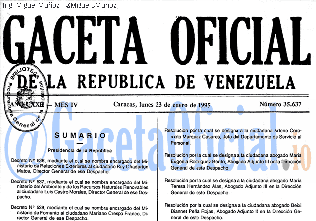 Gaceta Oficial 35637 del 23 Enero 1995