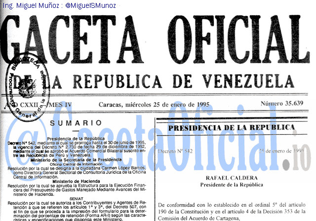 Gaceta Oficial 35639 del 25 Enero 1995