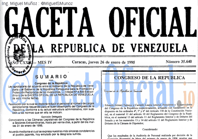 Gaceta Oficial 35640 del 26 Enero 1995