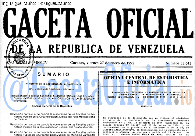 Gaceta Oficial 35641 del 27 Enero 1995