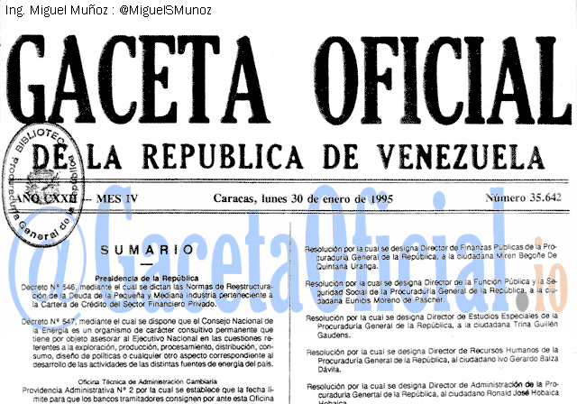Gaceta Oficial 35642 del 30 Enero 1995