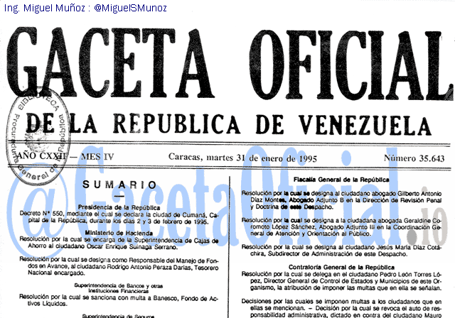 Gaceta Oficial 35643 del 31 Enero 1995