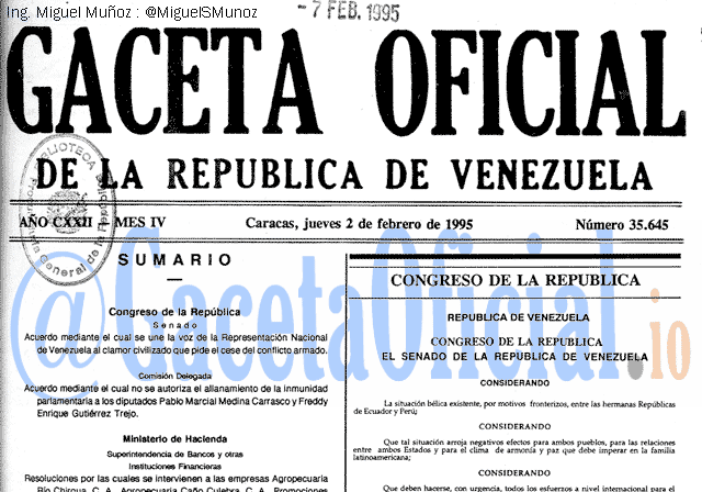 Gaceta Oficial 35645 del 2 Enero 1995