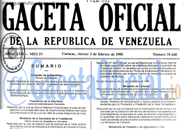 Gaceta Oficial 35646 del 3 Enero 1995