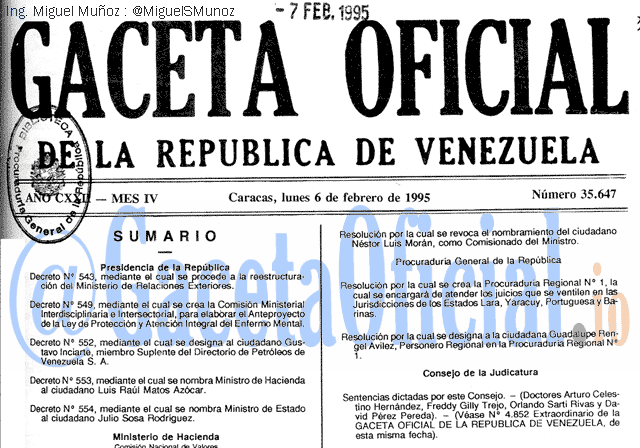 Gaceta Oficial 35647 del 6 Febrero 1995