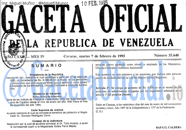 Gaceta Oficial 35648 del 7 Febrero 1995