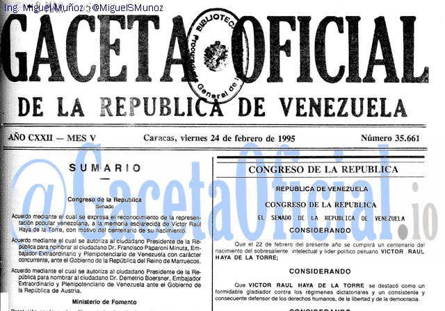 Gaceta Oficial 35661 del 24 Febrero 1995