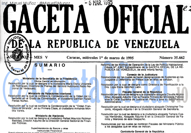 Gaceta Oficial 35662 del 1 Marzo 1995