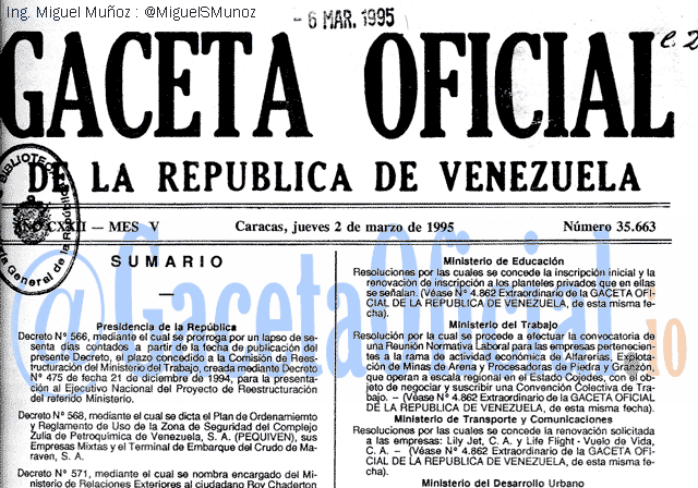 Gaceta Oficial 35663 del 2 Marzo 1995