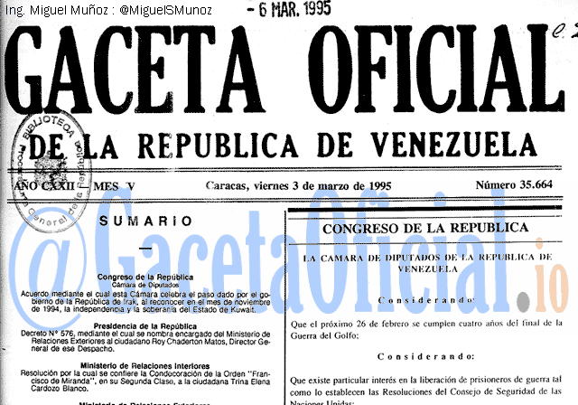 Gaceta Oficial 35664 del 3 Marzo 1995