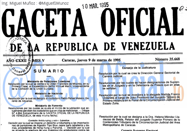 Gaceta Oficial 35668 del 9 Marzo 1995