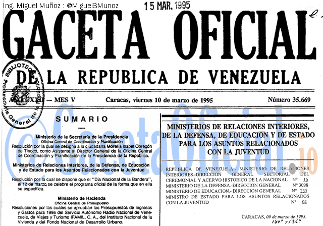 Gaceta Oficial 35669 del 10 Marzo 1995