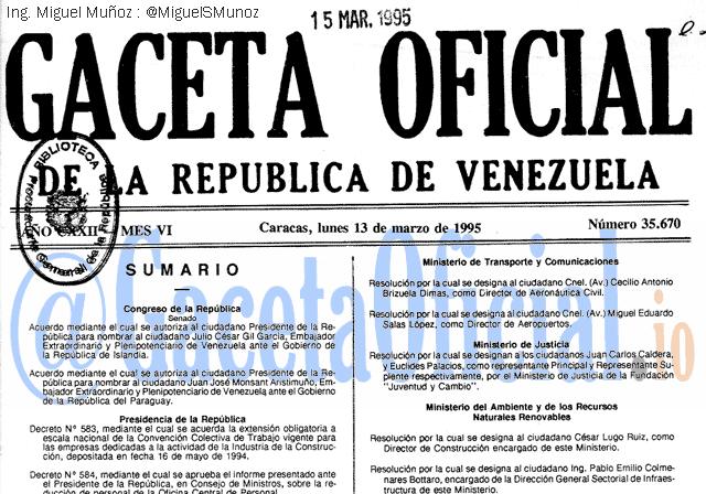 Gaceta Oficial 35670 del 13 Marzo 1995