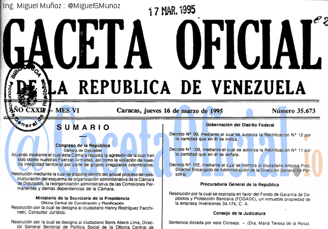 Gaceta Oficial 35673 del 16 Marzo 1995