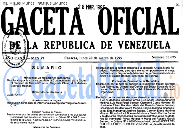 Gaceta Oficial 35675 del 20 Marzo 1995
