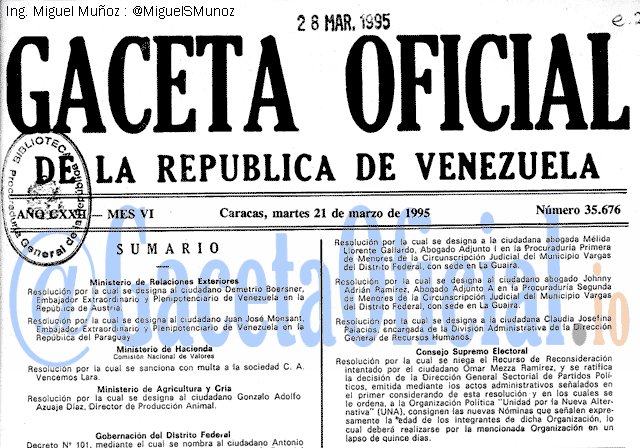 Gaceta Oficial 35676 del 21 Marzo 1995