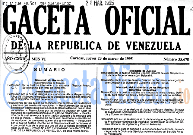 Gaceta Oficial 35678 del 23 Marzo 1995