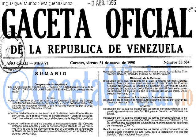Gaceta Oficial 35684 del 31 Marzo 1995