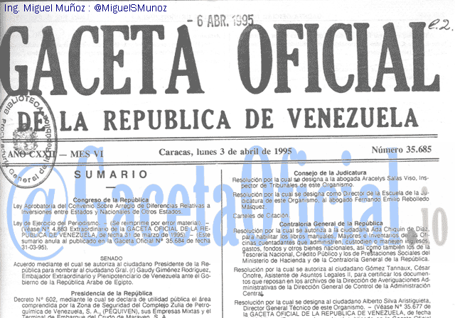 Gaceta Oficial 35685 del 3 Abril 1995