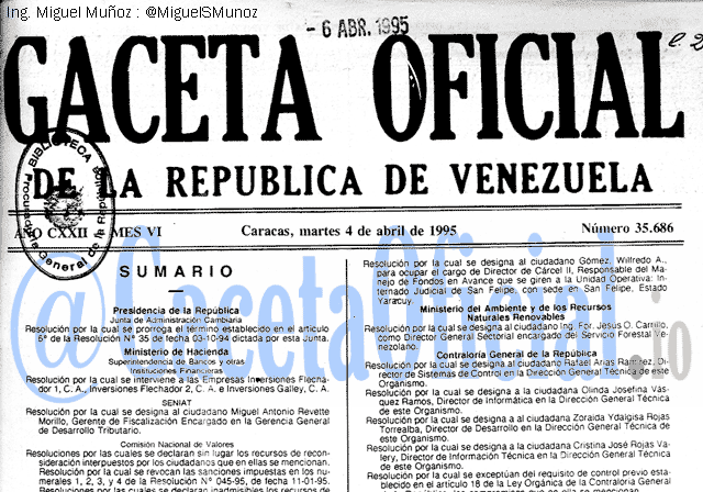 Gaceta Oficial 35686 del 4 Abril 1995