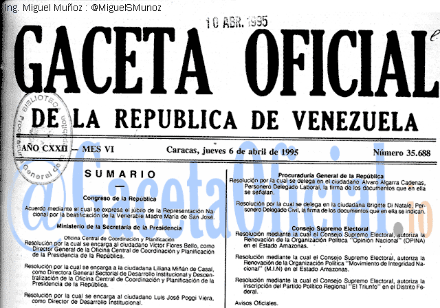 Gaceta Oficial 35688 del 6 Abril 1995