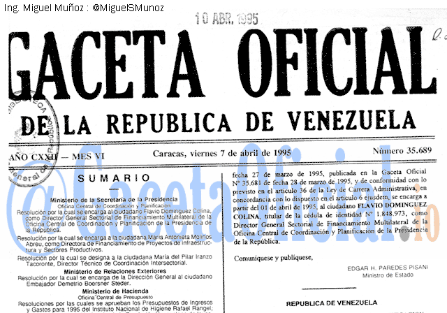Gaceta Oficial 35689 del 7 Abril 1995
