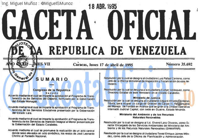 Gaceta Oficial 35692 del 17 Abril 1995