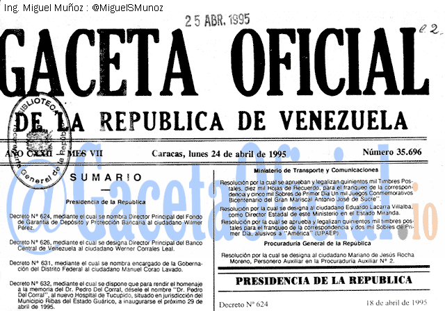 Gaceta Oficial 35696 del 24 Abril 1995