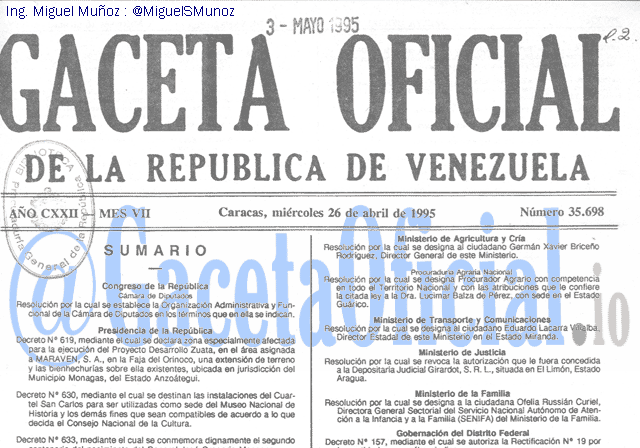 Gaceta Oficial 35698 del 26 Abril 1995