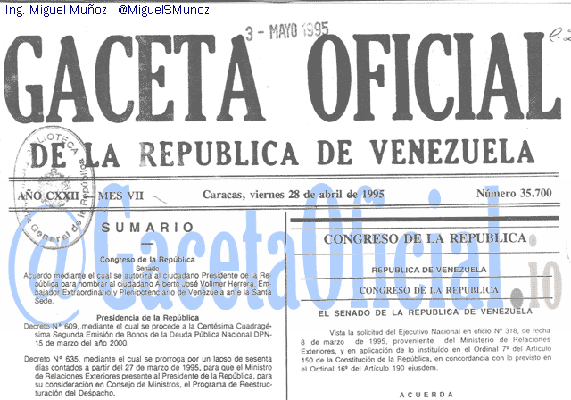 Gaceta Oficial 35700 del 28 Abril 1995