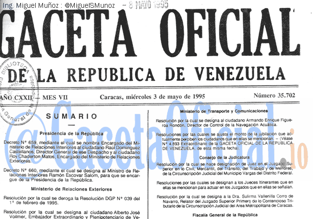 Gaceta Oficial 35702 del 3 Mayo 1995