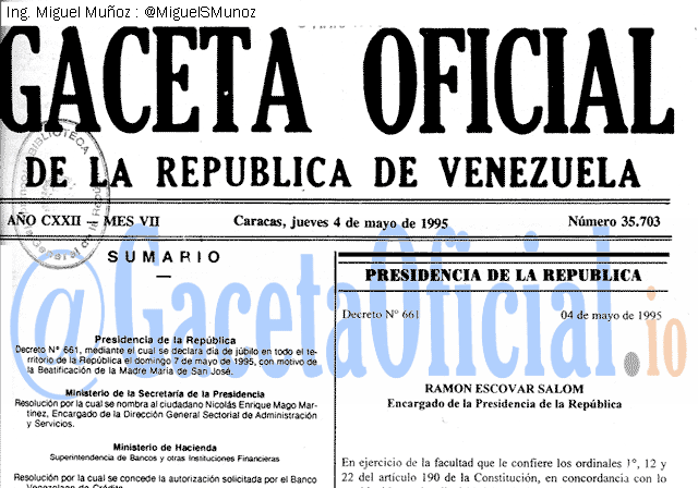 Gaceta Oficial 35703 del 4 Mayo 1995