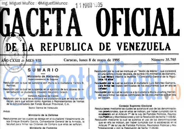 Gaceta Oficial 35705 del 8 Mayo 1995