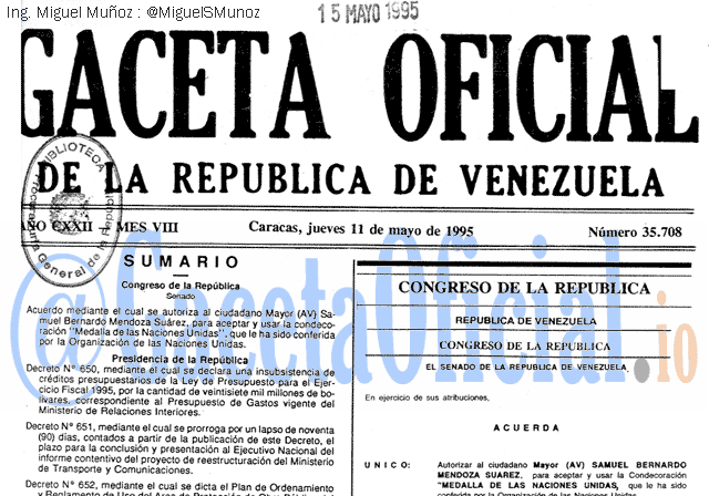 Gaceta Oficial 35708 del 11 Mayo 1995