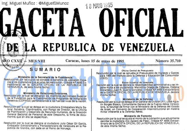 Gaceta Oficial 35710 del 15 Mayo 1995