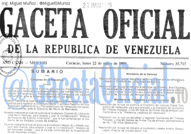 Gaceta Oficial 35715 del 22 Mayo 1995