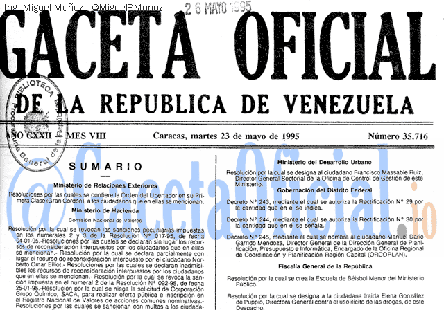 Gaceta Oficial 35716 del 23 Mayo 1995