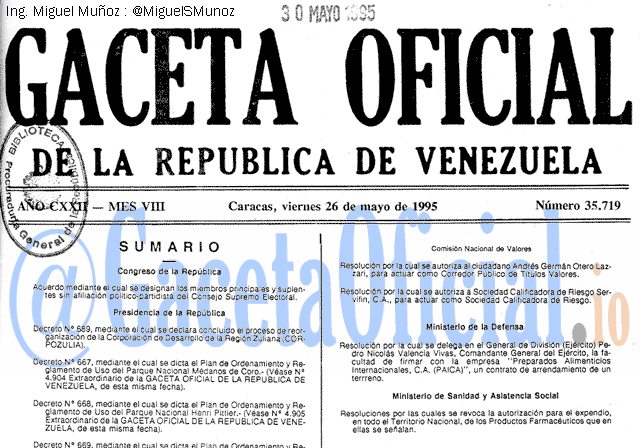 Gaceta Oficial 35719 del 26 Mayo 1995