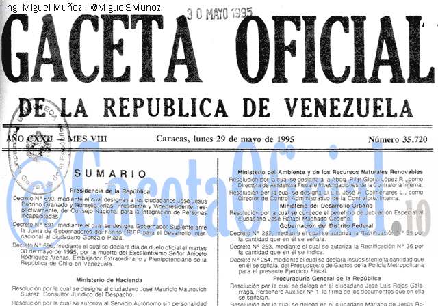 Gaceta Oficial 35720 del 29 Mayo 1995