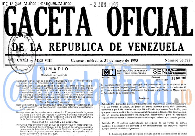 Gaceta Oficial 35722 del 31 Mayo 1995