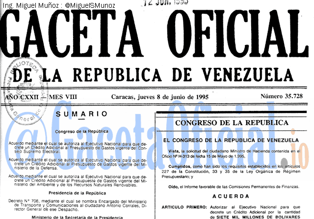 Gaceta Oficial 35728 del 8 Junio 1995