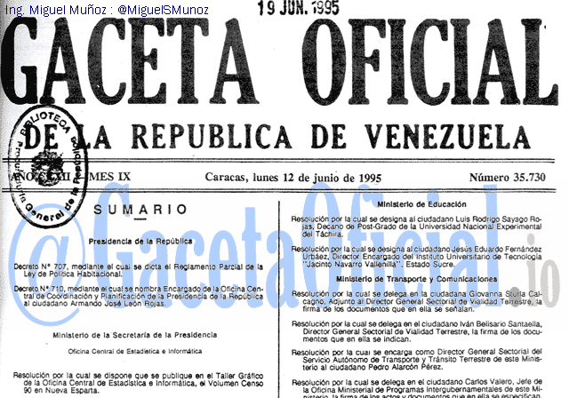 Gaceta Oficial 35730 del 12 Junio 1995