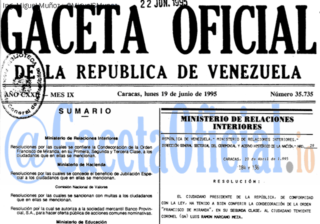 Gaceta Oficial 35735 del 19 Junio 1995