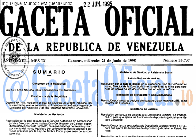 Gaceta Oficial 35737 del 21 Junio 1995