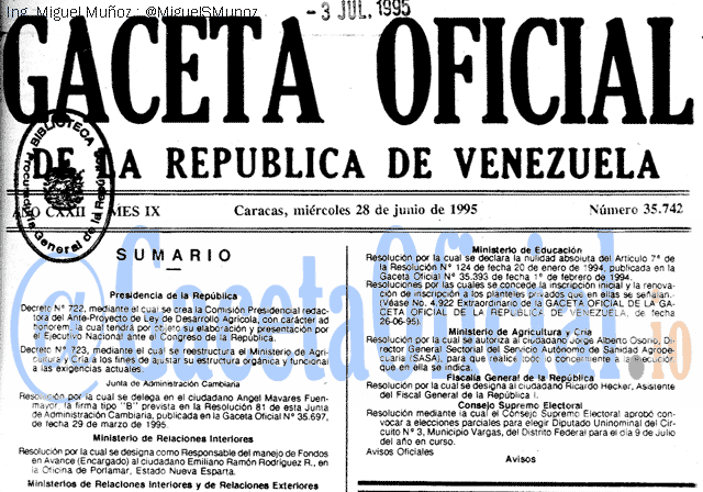 Gaceta Oficial 35742 del 28 Junio 1995